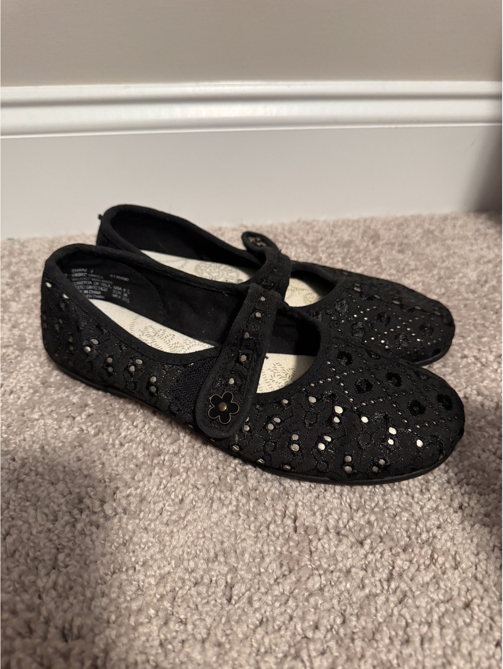 No Boundaries Women's Crochet Mary Jane - Size 6.5 Black Lace Mesh Ballet Flat